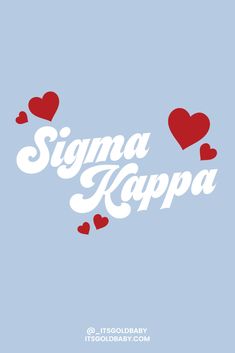 the logo for stigma kappa with hearts flying out of it on a blue background