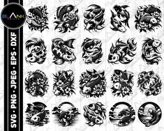 the dragon tattoo designs are available in various sizes and colors, including black on white