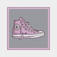 a pink sneaker cross stitch pattern on a gray background