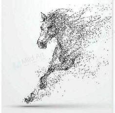 the silhouette of a running horse is made up of dots