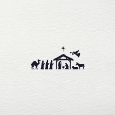 a nativity scene with the birth of jesus and three wise men in silhouettes