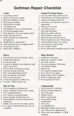 Gottman Repair, Gottman Repair Checklist, Relationship Repair, Interpersonal Effectiveness, Relationship Therapy, Couples Counseling, Counseling Resources, Family Therapy, Therapy Worksheets