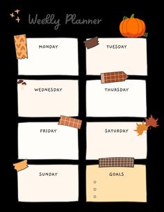 a weekly planner with pumpkins, leaves and other things to do in the fall