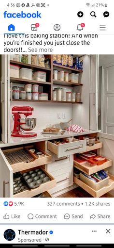 an image of a facebook post with the caption'i love this baking station and when you finished it, you just close the drawers