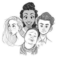 the cast of disney's live - action movie carsicatured in black and white