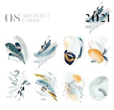 the abstract cards are designed with watercolor and ink