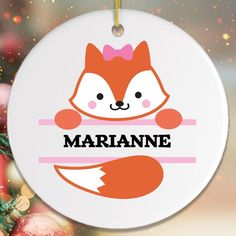 Personalized Baby Fox Christmas Ornament Ornament OrnamentallyYou Fox Christmas, Plain English, Baby Fox, Bubble Mailer, Velvet Pouch, Personalized Christmas Ornaments, Christmas Balls, How To Make Ornaments, Ceramic Ornaments