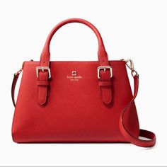 Excellent Used Condition Women’s Kate Spade Pillbox Red Cove Street Provence Satchel Handbag Purse Size 8.2"H X 11.7"W X 4.3"D Material: Crosshatched Leather - Double Handles With 4.5" Drop. - Detachable Adjustable Crossbody Strap With 21" Drop - Magnetic Closure. - Center Zip Compartment And Double Slide Pockets And Zipper Pocket. (See Photos Of Inside. 3 Total Compartments, Lots Of Space) In Fantastic Condition. No Stains Or Tears In Material. See Photo For Reference Of Bottom Of Bag. Normal Bit Of Debris On Corners Of Bottom, But Is Only Visible If You Hold Up The Bottom Of The Bag. Classic Red Office Bags, Formal Red Kate Spade Bag, Kate Spade Red Formal Bag, Luxury Red Kate Spade Bag, Kate Spade Luxury Red Bag, Kate Spade Red Formal Shoulder Bag, Kate Spade Red Satchel Bag, Kate Spade Red Rectangular Shoulder Bag, Red Kate Spade Shoulder Bag For Formal Occasions