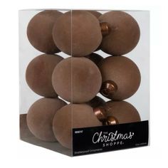 a package of christmas balls in a clear box