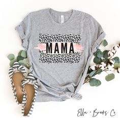 Makes A Great Mother's Day Gift For Any Mama This Is A Unisex Tshirt So It Does Run A Little Bigger Than A Normal Woman’s Tee. If You Would Like A More Fitted Look Then Please Order A Size Down. Be Sure To Check The Photos For Exact Measurements. *Sizes S - Xl *Color - White *Made By Ella + Brooks Co. In Texas, Usa *100% Cotton *Bundle & Save Tags: Leopard Print, Mama T Shirt, Womens Tees If You Have Any Questions Or Need Assistance Please Feel Free To Contact Me. Spring T-shirt With Name Print In Relaxed Fit, Spring Relaxed Fit T-shirt With Name Print, Cheap Graphic Tees, T Shirt Womens, Mama T Shirt, Mama Tee, Pink Leopard Print, Statement Tees, Texas Usa