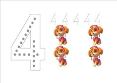 the number four with three dogs on it's face and numbers 4 to 6