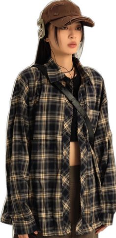 Casual Plaid Long Sleeve Flannel Shirt, Oversized Plaid Flannel Shirt Casual, Casual Gingham Shirt For Fall, Gingham Long Sleeve Tops For Everyday, Everyday Gingham Long Sleeve Tops, Everyday Long Sleeve Gingham Top, Plaid Long Sleeve Grunge Tops, Trendy Collared Plaid Flannel Shirt, Casual Tops With Grid Pattern For Fall