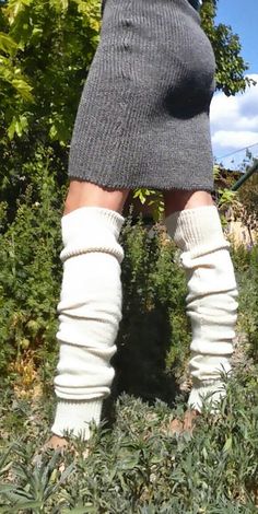 "Solid color, long, knit, leg warmers. I can make these in natural alpaca colors (see the last photo for color options). Or I can make them with organic merino wool. The organic wool is a natural white wool (not a bleached white). I typically have some of the organic merino wool dyed with black walnut husks. Please ask to see the colors that are currently available. The organic merino wool yarn comes in a couple different widths, you can choose the thinner or thicker yarn. If you don't want to t Knitted Fitted Leg Warmers, Solid Full-length Leg Warmers For Fall, Solid Full Length Leg Warmers For Fall, Soft Solid Color Leg Warmers For Fall, Cozy Full-length Leg Warmers, Cozy Solid Color Knee-high Socks, Cozy Fitted Cream Leg Warmers, Cozy Cream Fitted Leg Warmers, Solid Fall Knee-high Socks