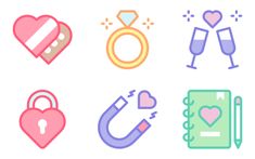 different colored icons with hearts, keys, and other things to do in the day