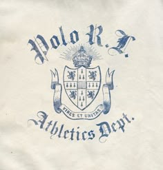 a white bag with blue lettering and a crest on the front that says polo r athletics dept