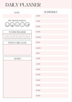 the daily planner is shown in pink and white