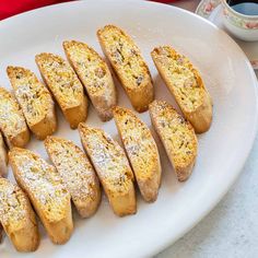 several pieces of bread on a white plate