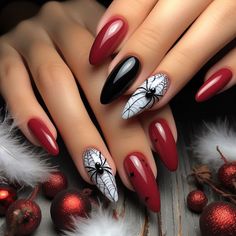 BRING THE HOLIDAY IN - The Christmas themed patterns & designs will easily match any holiday parties & seasonal decoration styles, bring the holiday in! Try Them Now christmas nail art #sponsered #nailart #christmasnails #fashion #winternails Halloween Gel Nail Art, Colourful Halloween Nails, Horror Nail Art Designs, Black Red Halloween Nails, Vampire Halloween Nails, Halloween Nail Stamping, Black And Red Halloween Nail Designs, Nails Inspiration Halloween, Halloween Red Nails