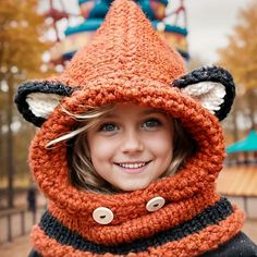 Adorable Handmade Crochet Warm Winter Hat. This Is The Cutest Children's Hat Ever. It Is Super Soft And Warm For The Winter Months. It Is Very Thick And Warm It Covers The Head, Ears, And Neck All At The Same Time. Perfect For The Child Who Does Not Want To Wear A Beanie Or Scarf To Keep Warm. Material: Cotton, Polyester, And Acrylic, Cotton Yarn/Wooly Knitted, Soft And Comfortable. It Is For Kids 3 Years To 8 Years, Although I Am An Adult And Can Put It On. So There Is Plenty Of Room And Not To Kids Winter Hats, Fox Hat, Winter Knit Hats, Childrens Hats, Animal Hats, Knitted Animals, Winter Hats Beanie, Crochet Cowl