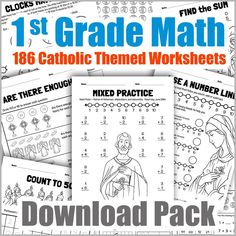 the first grade math worksheet for catholic students is shown in this image with text