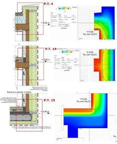 three different views of the same section of a building with various colors and measurementss