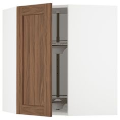 an open cabinet door showing the bottom section