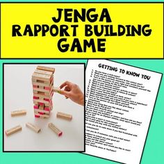 an image of a game being played with wooden blocks and text that reads,'jennya rapport building game getting to know you