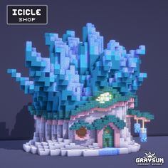 an image of a building made out of lego blocks with the words icicle shop on it