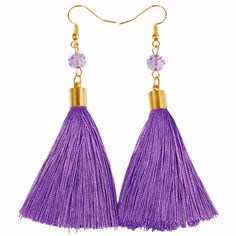 PRICES MAY VARY. Elegant tassel design- They blend bohemian style and modern elements,exquisite and fashionable design, make you keep up with fashion and not easy to get out of date. Cute little tassels are super soft cotton bound in contrasting and colourful thread, give you charming look. Easy to Wear and Take off. Handcrafted tassel jewelry with love. Total length of tassel earrings:3.5". Plastic Bead:0.3"x0.2". Tassel:2.1". It weights only about 5 grams for a pair stone earring,light weight Earrings Bead, Bead Fringe, Magical Gift, Earring Handmade, Modern Elements, Tassel Jewelry, Purple Satin, Beaded Fringe, Drop Earring