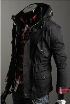 Korean Rib Hooded Jacket.  Those Koreans are pretty slick. Coat Outfit, Winter Jacket Men, Sharp Dressed Man, Dress Coat, Womens Fashion Trends, Jacket Style, A Black, Men Dress