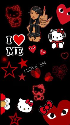 i love me wallpaper with hello kitty and other stickers on the back of it