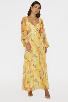 Maura Long Sleeve Lace-Up Back Dress Floral Yellow Lace Up Back Dress, Tan Mules, Yellow Bridesmaids, Floral Print Maxi Dress, Floral Print Maxi, Iron Material, Date Night Dresses, Mini Dress Casual, Sunday Brunch