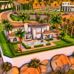 this is an artist's rendering of a house in the hills with palm trees