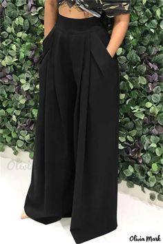 Black Style Vert, Plus Zise, Style Bleu, Wide Leg Palazzo Pants, Coffee Fashion, Chic Type, Style Noir, High Waist Bottoms, Summer Black