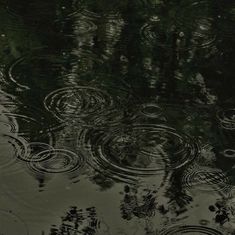 raindrops are falling on the surface of water and ripplers in the air