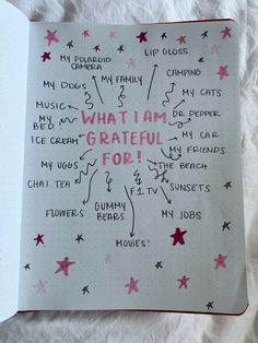 an open notebook with writing on it that says what i am grateful for