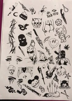 a sheet of paper that has various tattoos on it, including the words bad lip