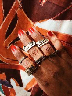 Beyonce Jewelry, Honey Name, Afrocentric Jewelry, Africa Earrings, Ancient Egyptian Jewelry, Queen Rings, Layered Rings, Brass Band, Egyptian Jewelry