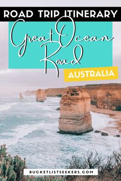 the great ocean road in australia with text overlay