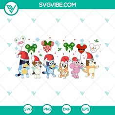 the cartoon characters are all wearing santa hats