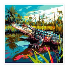 a painting of an alligator in the water