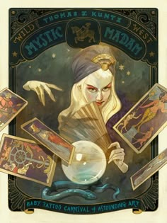 an illustration of a woman holding tarot cards