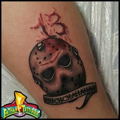 Small Jason Tattoo, Scary Halloween Tattoos, 80s Horror Tattoo, Devils Rejects Tattoo, Horror Movie Tattoos For Women, Jason Tattoo Design, Horror Movie Tattoos Sleeve, Small Horror Movie Tattoos, Shared Tattoos