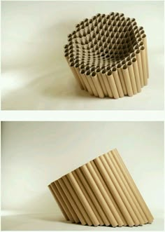 three different views of an object made out of wooden sticks