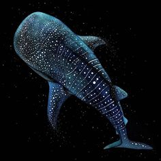 a painting of a blue whale with white dots on it's body