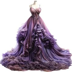 Purple Wedding Gown With Sweep Train, Purple Ruffled Evening Dress For Wedding, Purple Wedding Gown With Long Train, Purple Organza Ball Gown For Wedding, Purple Ruffled Ball Gown For Wedding, Purple Organza Evening Dress For Wedding, Wedding Gown In Purple Organza, Wedding Organza Gown In Purple, Wedding Purple Organza Gown