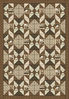 a brown and white quilt with squares on it