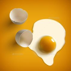 an egg and two eggshells on a yellow background - food objects