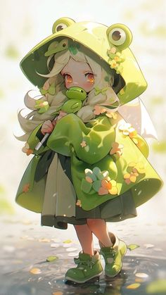 Frog Character Art, Anime Child Female, Frog Character Design, Anime Frog, Frog Girl, Magic Wallpaper, Images Kawaii, Image Nature, Frog Art