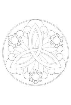 a drawing of a circular design with flowers in the center and leaves at the bottom